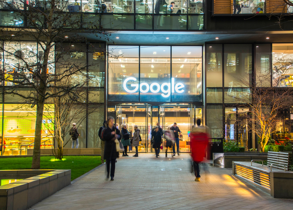 Google office entrance at night.