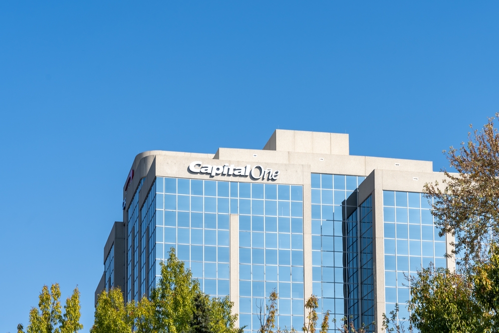 Capital One building against blue sky