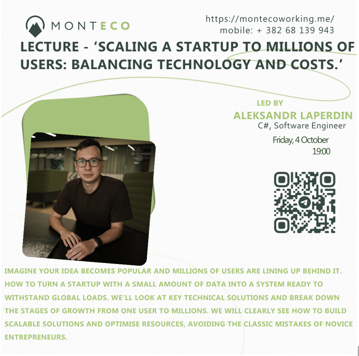 Lecture - ‘Scaling a startup to millions of users: balancing technology and costs