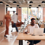 Modern office with people working