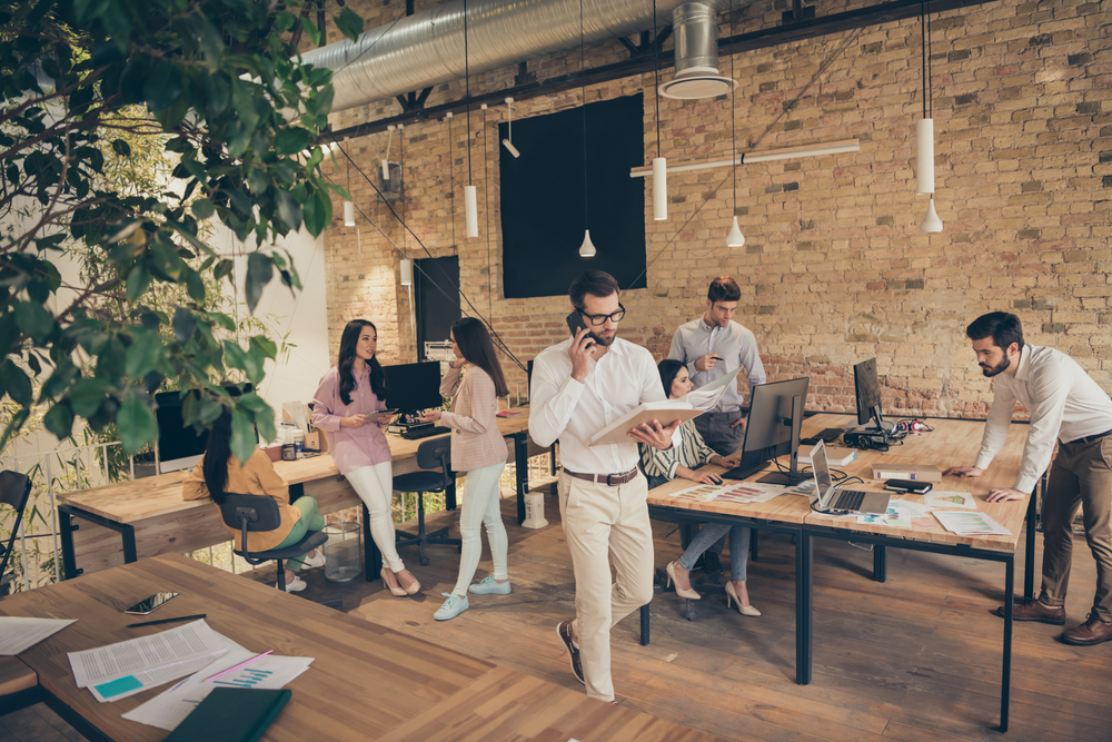 Collaborative workspace with engaged professionals.