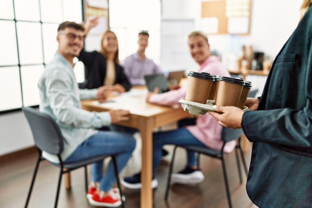 Group meeting with coffee delivery