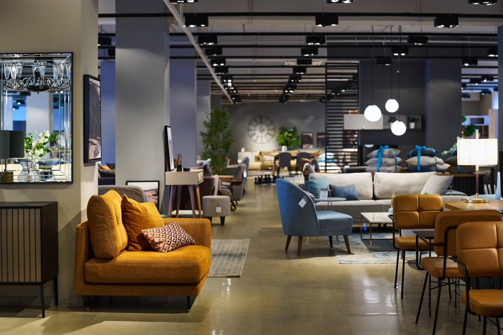 Modern furniture showroom with various styles