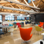 Modern open office with colorful furniture