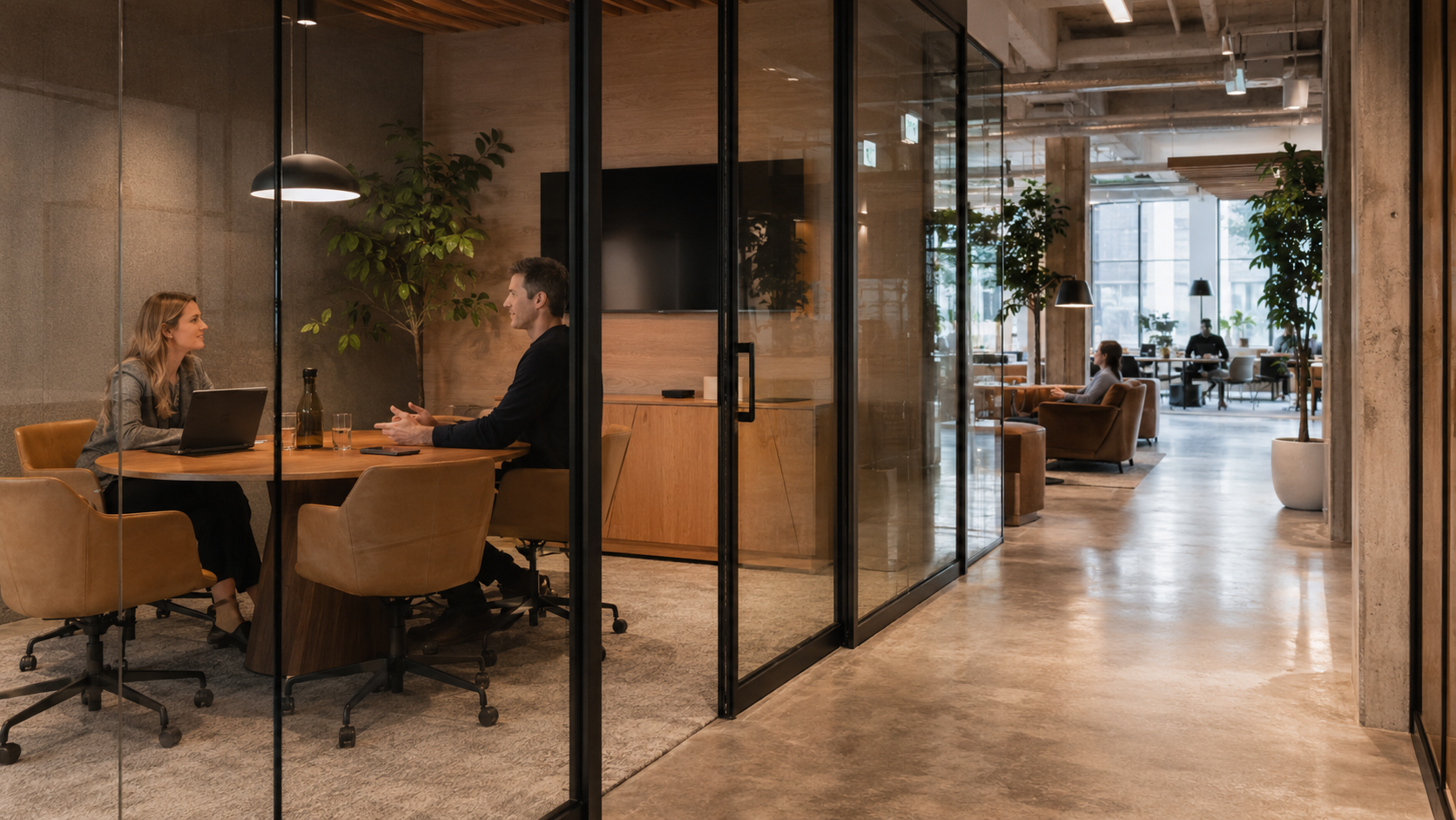 A founder checking a coworking building in person before choosing a virtual office provider