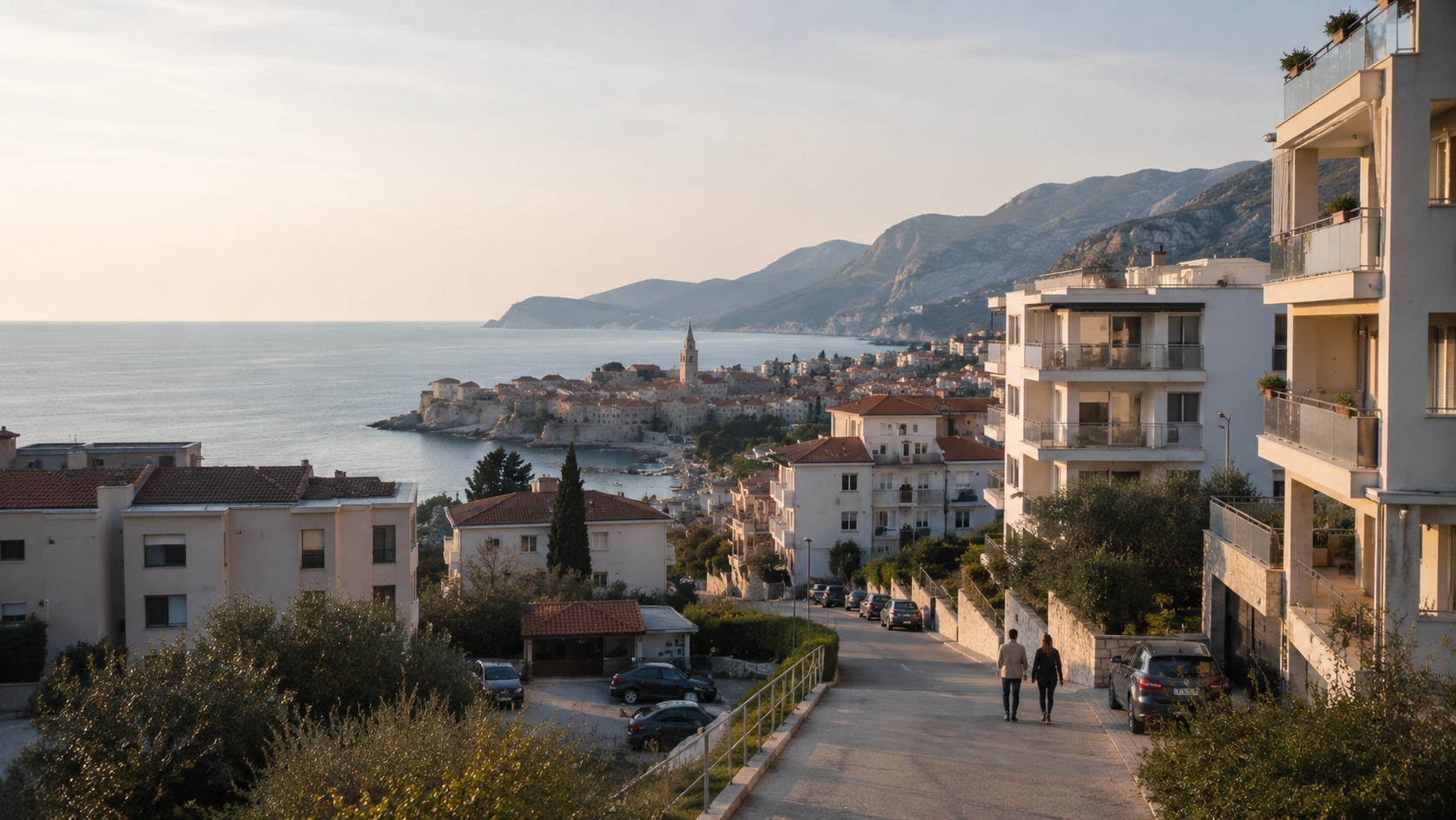 Apartment buildings in Budva, Montenegro, where one-bedroom rent ranges from 500 to 1200 euros depending on the season