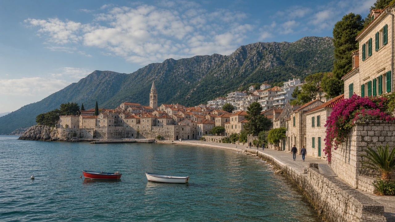 Budva coastline and old town in Montenegro, a common base for remote workers relocating to the Adriatic