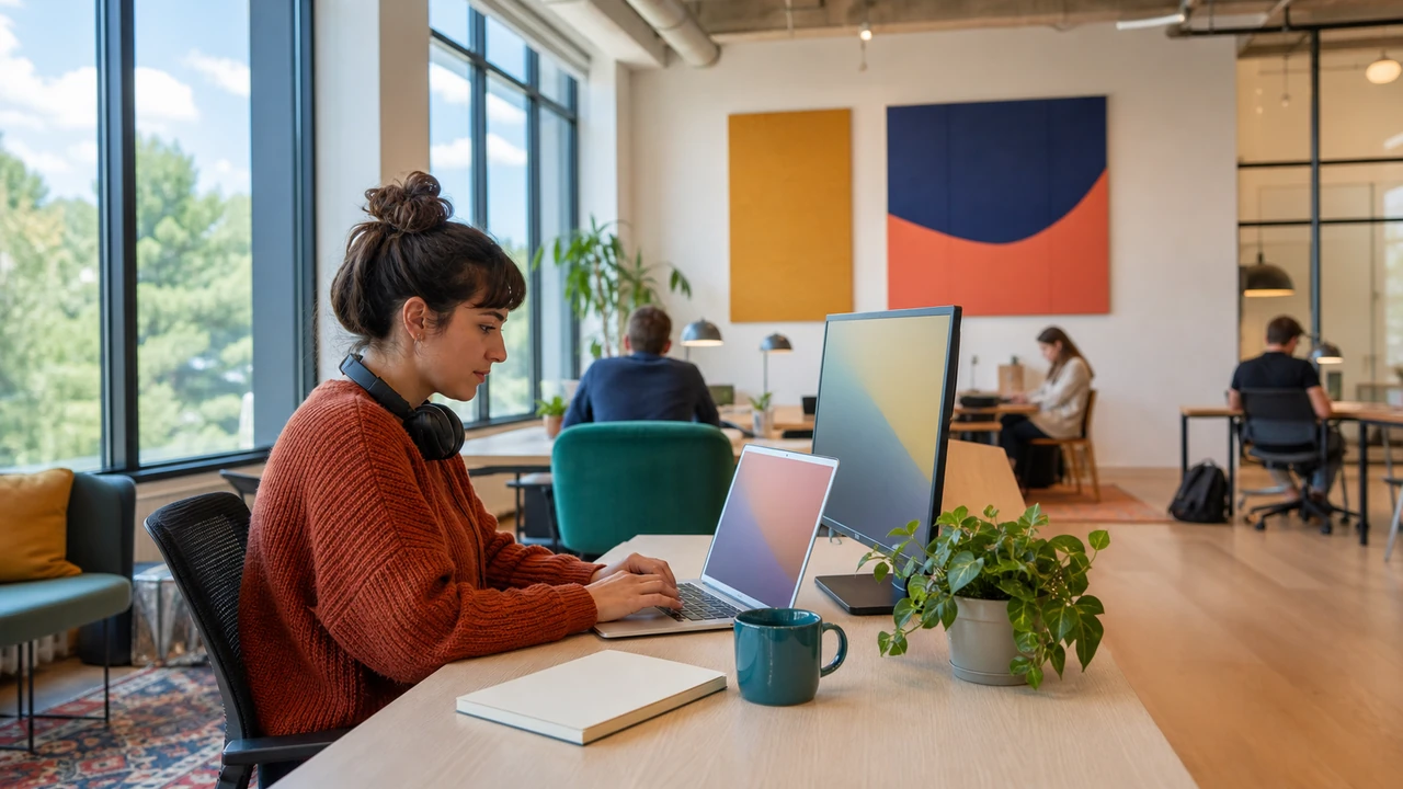 Remote worker at a desk in a Budva coworking space after relocating to Montenegro